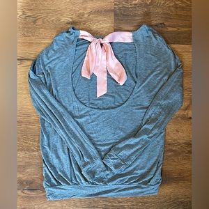 Adore Me Low Scoop Cotton Long Sleeved Shirt with Pink Tie- Women’s Size Small